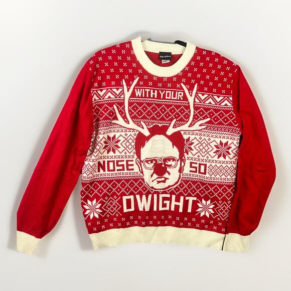 THE OFFICE With Your Nose So Dwight Christmas Ugly Red Sweater Sz M Unisex Red - Picture 1 of 8
